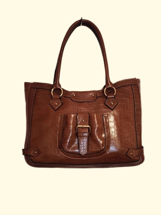 Merona Handbags - Merona Brown Croc Faux Leather Double Handle Laptop Tote Bag